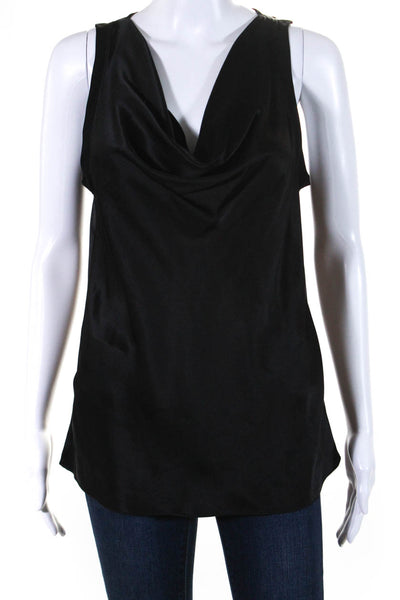 Maison De Papillon Womens Draped Cowl Neck Satin Shell Tank Top Black Silk Small