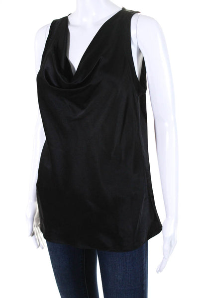 Maison De Papillon Womens Draped Cowl Neck Satin Shell Tank Top Black Silk Small