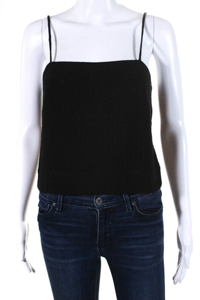 Raquel Allegra Womens Spaghetti Strap Square Neck Crop Tank Top Black Size 0