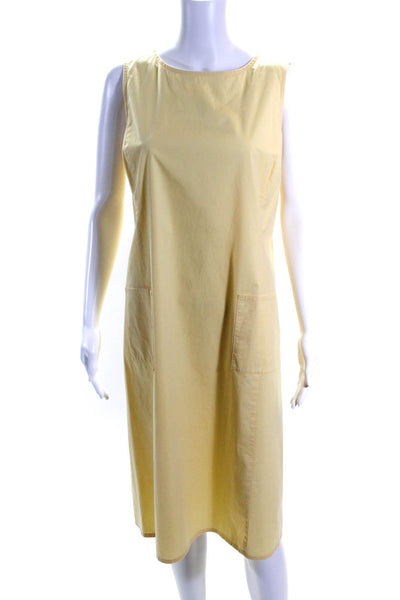 Eileen Fisher Womens Sleeveless Mid Calf Dress Yellow Cotton Size Medium