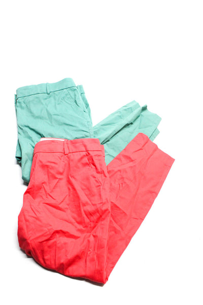 J Crew Womens Cafe Capri Pants Coral Pink Green Cotton Size 14 Lot 2