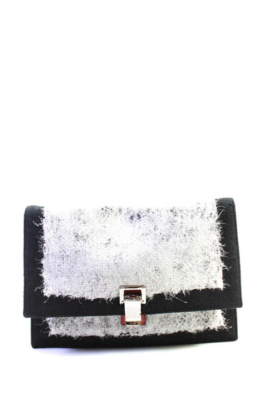 Proenza Schouler Womens Textured Leather Foldover Clutch Bag Purse Black