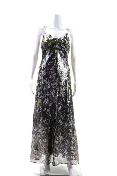 Ganni Womens Silk Abstract Print Spaghetti Strap Maxi Dress Silver Size EUR 32