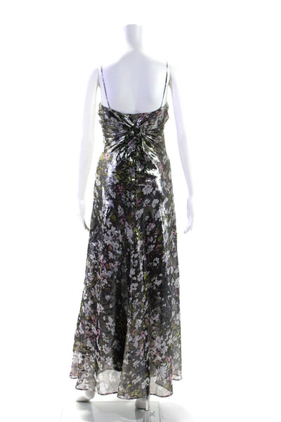 Ganni Womens Silk Abstract Print Spaghetti Strap Maxi Dress Silver Size EUR 32