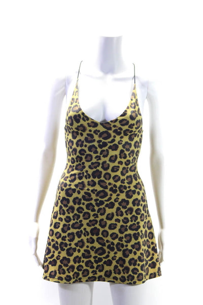 Adam Selman Womens Animal Print Sleeveless Mini Dress Brown Size Extra Small