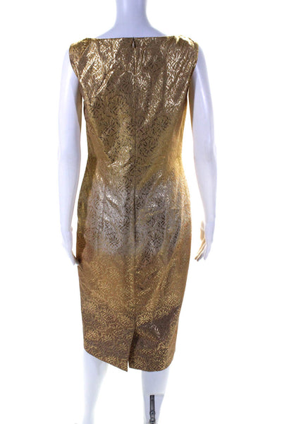 Escada Womens Metallic Jacquard Sleeveless V Neck Sheath Dress Gold Size EU 36