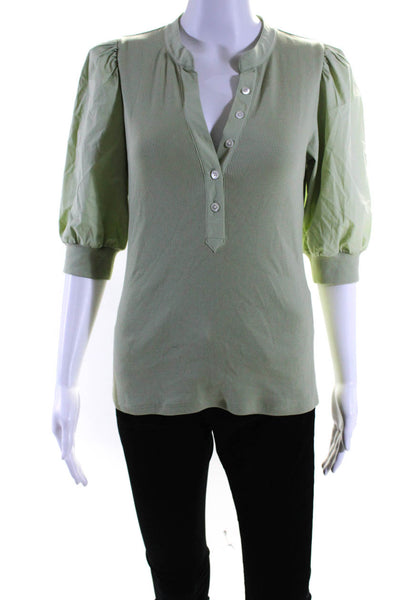 Veronica Beard Womens 3/4 Sleeves Blouse Mint Green Cotton Size Small