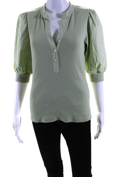 Veronica Beard Womens 3/4 Sleeves Blouse Mint Green Cotton Size Small