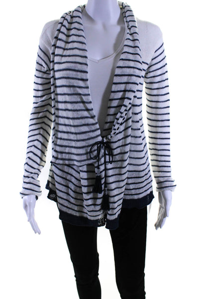 Calypso Saint Barth Womens Linen Striped Wrap Sweater White Blue Size Extra Smal