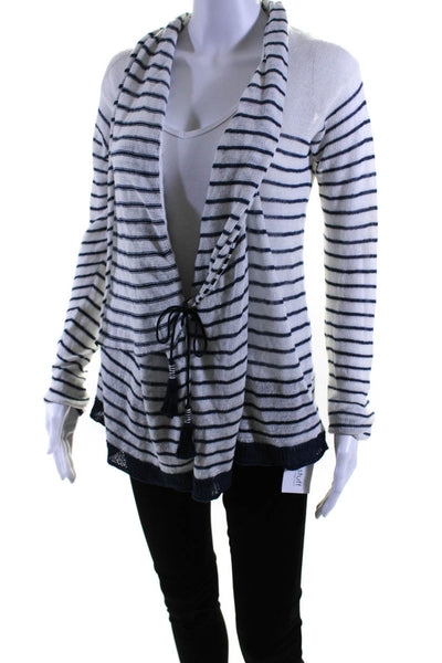 Calypso Saint Barth Womens Linen Striped Wrap Sweater White Blue Size Extra Smal