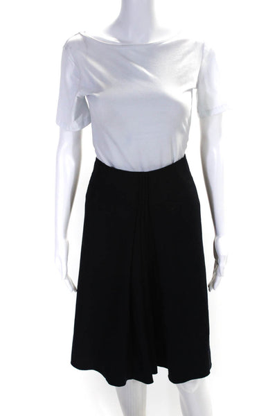 Gunex Women's Zip Closure Pleated Front Flare Midi Skirt Black Size 10