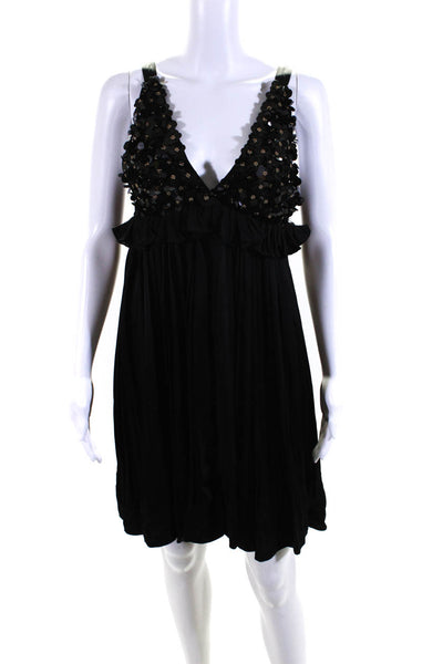 Jill Stuart Cocktail Womens Silk Sequin Bodice Pleated Front Dress Black Size 4