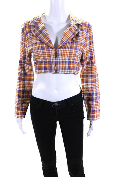 Paloma Wool Womens Plaid Hook Closure Collared Blouse Orange Purple Size Medium