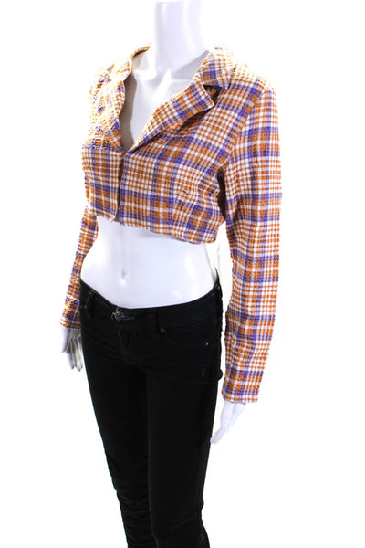 Paloma Wool Womens Plaid Hook Closure Collared Blouse Orange Purple Size Medium