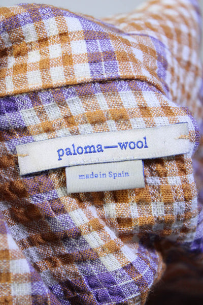 Paloma Wool Womens Plaid Hook Closure Collared Blouse Orange Purple Size Medium