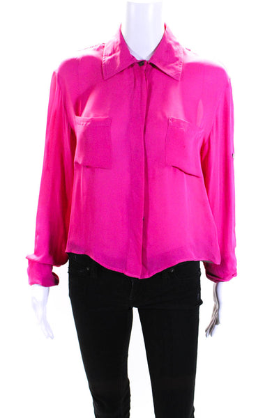 Chelsea Flower Womens Silk Tie Bottom Button Down Blouse Pink Size Extra Small