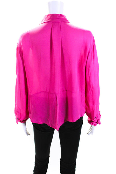 Chelsea Flower Womens Silk Tie Bottom Button Down Blouse Pink Size Extra Small