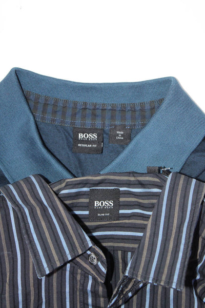 Boss Hugo Boss Mens Cotton Striped Print Button Collared Tops Blue Size XL Lot 2