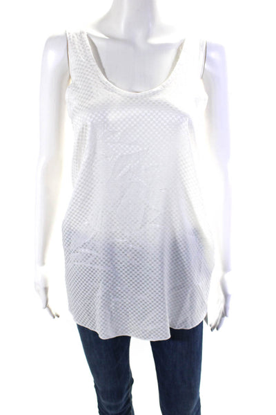 AQC Womens Silk Checkerboard Jacquard Sleeveless Tunic Tank Top White Size 0