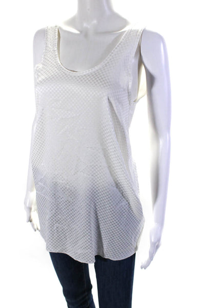 AQC Womens Silk Checkerboard Jacquard Sleeveless Tunic Tank Top White Size 0