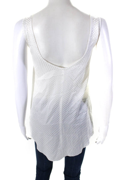 AQC Womens Silk Checkerboard Jacquard Sleeveless Tunic Tank Top White Size 0