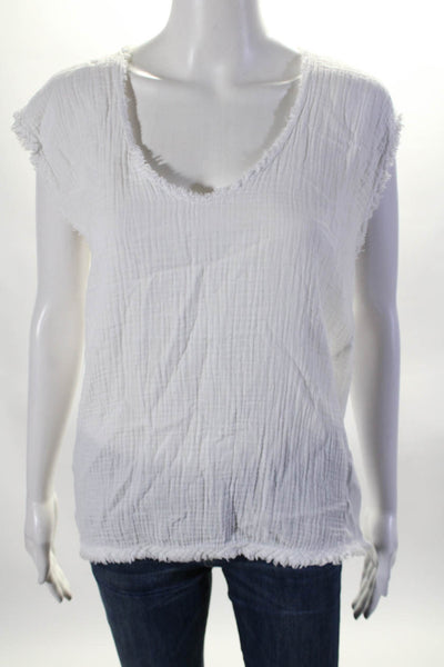 Pharaoh Women Scoop Neck Raw Hem Bubble Gauze Sleeveless Top Blouse White Size 1