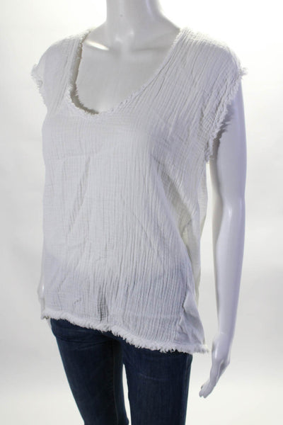 Pharaoh Women Scoop Neck Raw Hem Bubble Gauze Sleeveless Top Blouse White Size 1