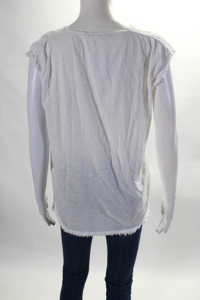 Pharaoh Women Scoop Neck Raw Hem Bubble Gauze Sleeveless Top Blouse White Size 1