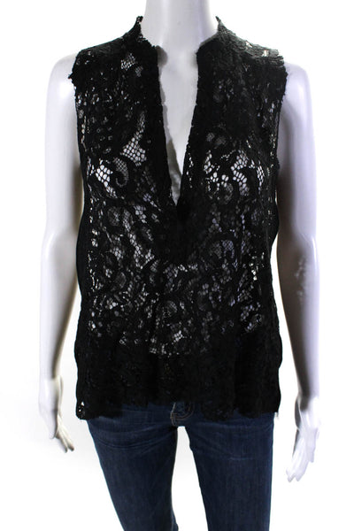 Roi Womens Sheer Lace V Neck Sleeveless Top Blouse Black Size Small