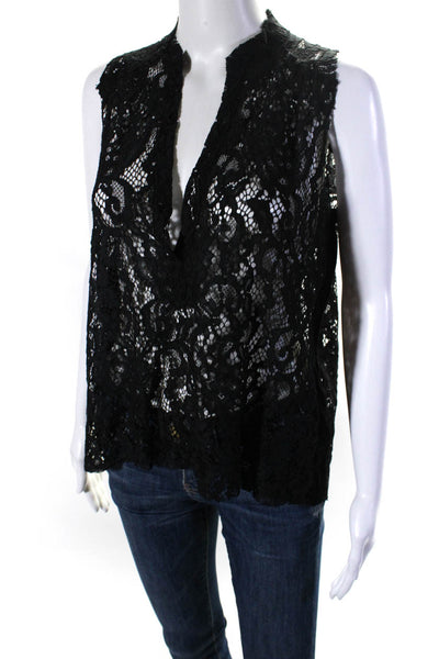 Roi Womens Sheer Lace V Neck Sleeveless Top Blouse Black Size Small