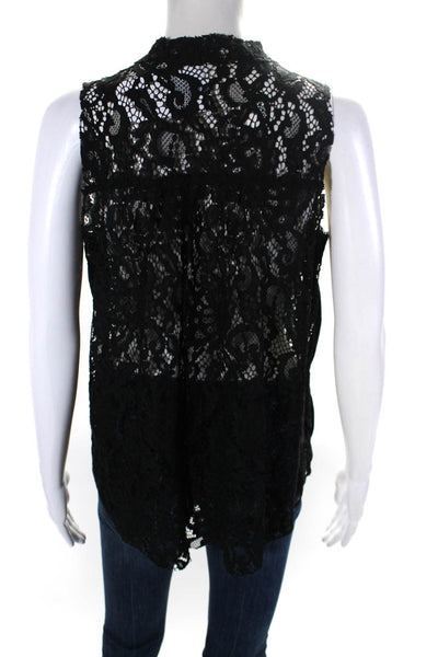 Roi Womens Sheer Lace V Neck Sleeveless Top Blouse Black Size Small