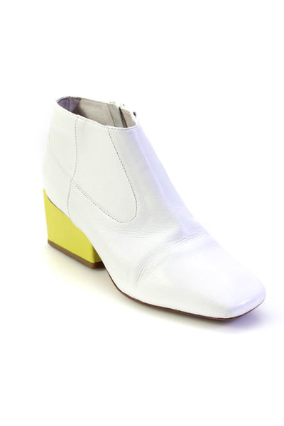 Kurt Lyle Womens White Yellow Zip Blocked Heels Ankle Boots Shoes Size 7