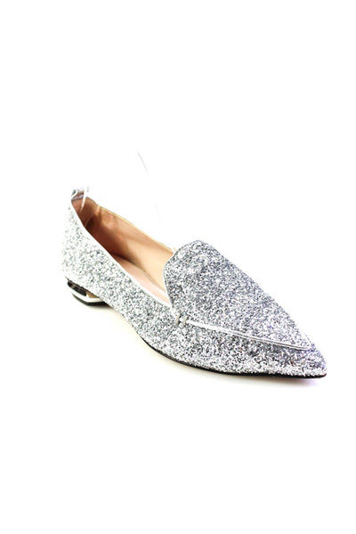 Nicholas Kirkwood Womens Pointed Toe Glitter Metallic Loafers Silver Tone 38.5
