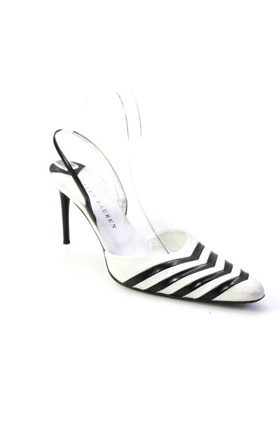 Ralph Lauren Black Label Womens Stiletto Striped Slingback Pumps White Black 8