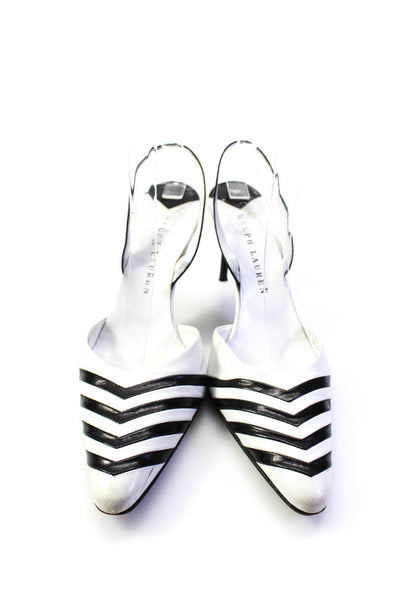 Ralph Lauren Black Label Womens Stiletto Striped Slingback Pumps White Black 8