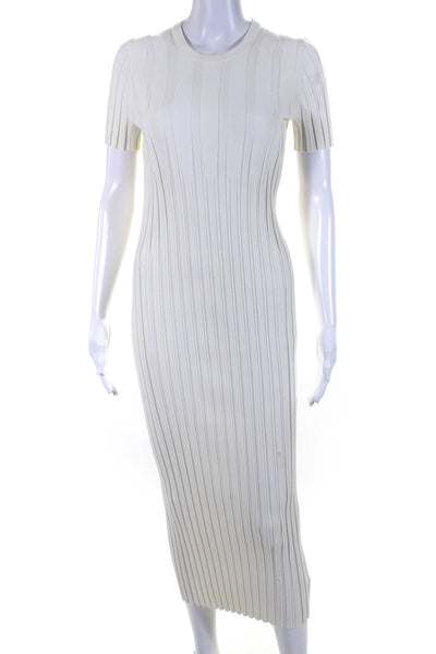 Helmut Lang Womens Ribbed Short Sleeves Sweater Dress White Size Small