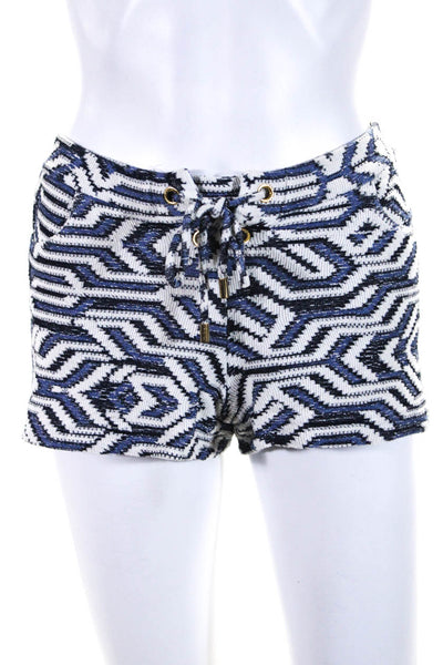 Melissa Odabash Womens Printed Drawstring Shorts Blue White Size Large