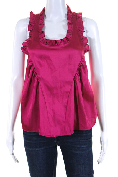 Rebecca Minkoff Women's Ruffle Round Neck Sleeveless Blouse Red Size XS