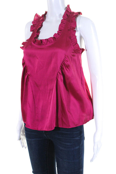 Rebecca Minkoff Women's Ruffle Round Neck Sleeveless Blouse Red Size XS