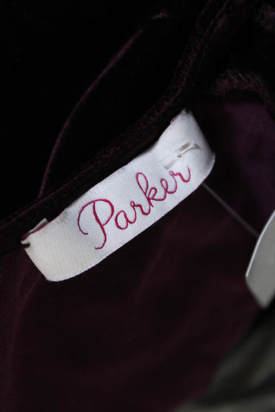 Parker Women's Round Neck Short Sleeves Smocked Velvet Blouse Burgundy Size S