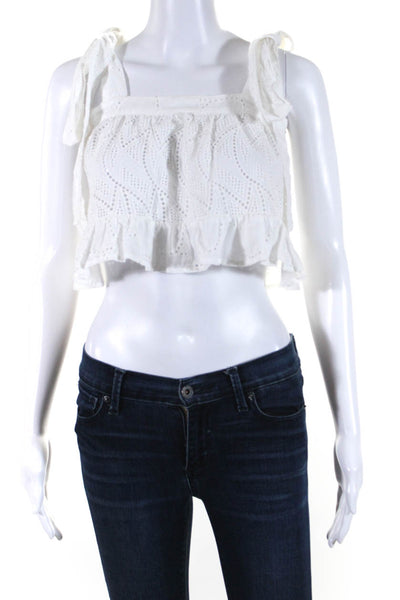 Paper London Women's Square Neck Tie Straps Eyelet Cropped Blouse White Size 6