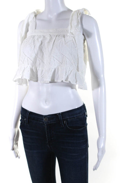 Paper London Women's Square Neck Tie Straps Eyelet Cropped Blouse White Size 6