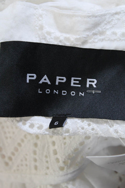 Paper London Women's Square Neck Tie Straps Eyelet Cropped Blouse White Size 6