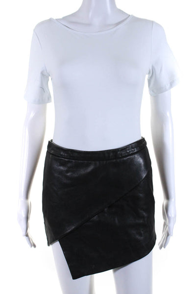 Michelle Mason Womens Back Zip Layered Leather Mini Skirt Black Size 0