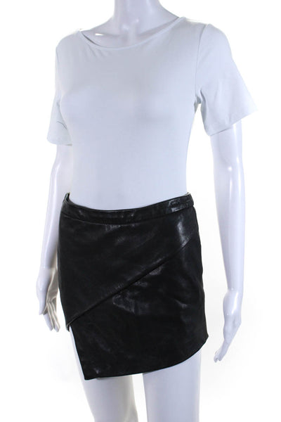 Michelle Mason Womens Back Zip Layered Leather Mini Skirt Black Size 0