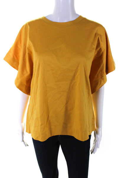 Adolfo Dominguez Women's Round Neck Short Sleeves Boxy Blouse Mustard Size L