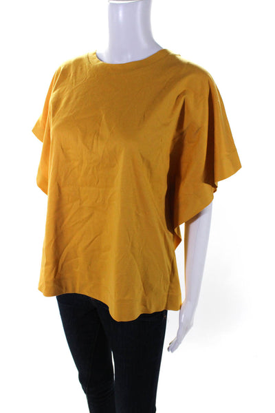 Adolfo Dominguez Women's Round Neck Short Sleeves Boxy Blouse Mustard Size L