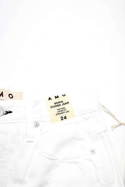 Amo Women's High Waist Five Pockets Cuff Hem Straight Leg White Size 24
