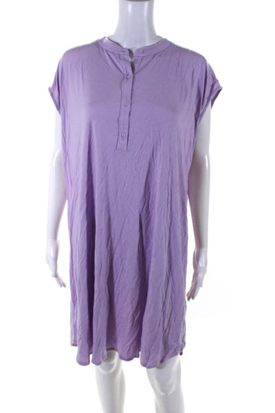 Eileen Fisher Womens Buttoned Round Neck Sleeveless Shift Dress Purple Size XL