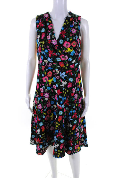 Elie Tahari Womens Floral Print Sleeveless Zip Midi Sheath Dress Black Size 10